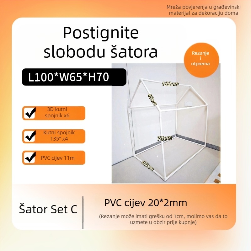 PVC šator DIY dječja kućica s plastičnim okvirom i 20 dodataka za PVC cijevi