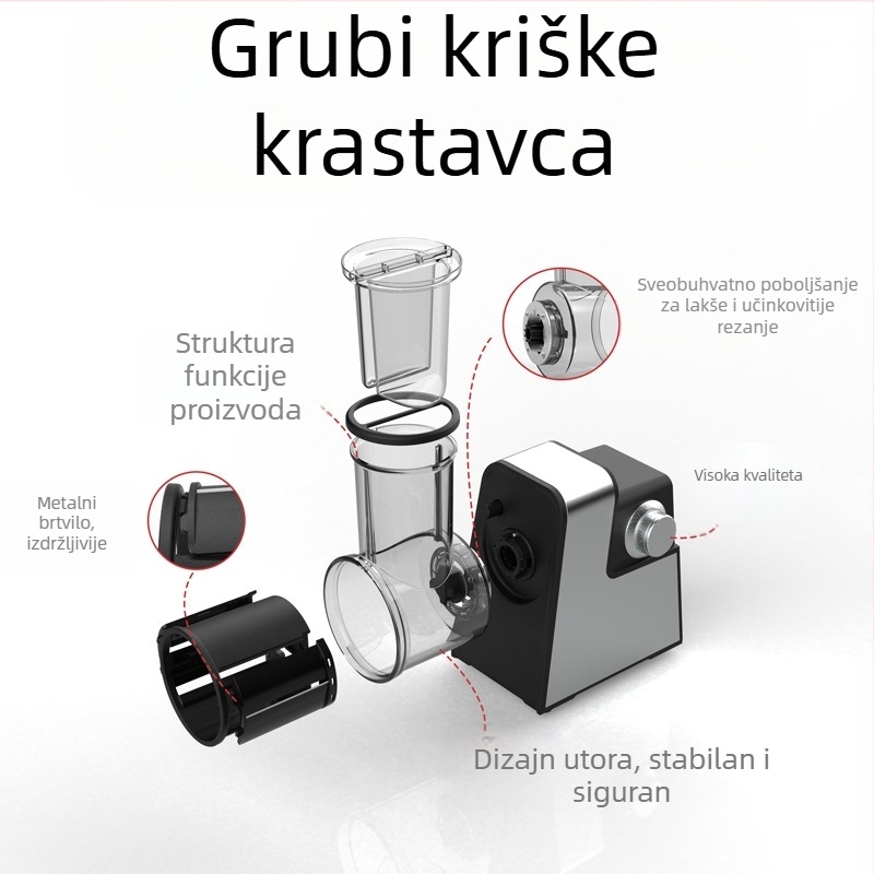 Višenamjenski električni rezač povrća za kuhinju – nehrđajući čelik, automatski rezač i ribalica, rezanje i ribanje
