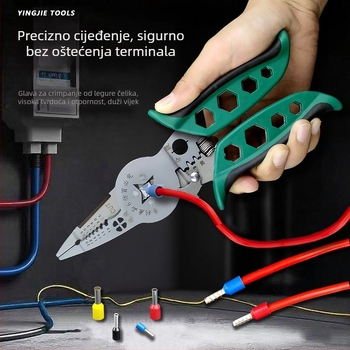 Yinjie Kriimpanje i skidanje izolacije za cijevne terminale, električarske kliješta, ravna glava, 0,22 kg