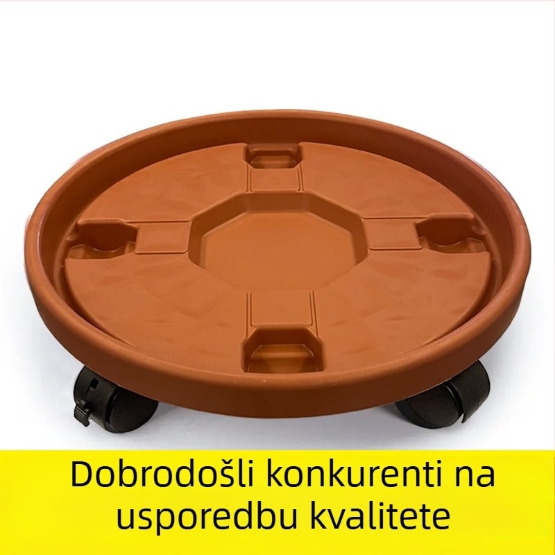 Podmetač za cvijeće od smole s kotačićima, okrugla plastična taca za biljke