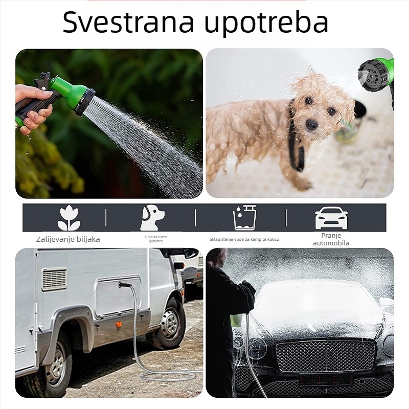 Metalni vrtni crijev LET-0008, legura materijal, maksimalni tlak 1,5 MPa, domet raspršivanja 10 m, metalna glava crijeva