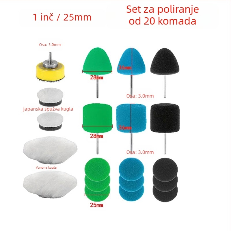 Set glava za poliiranje gumeni za felge automobila, marka Car polish, materijal: spužva, tvrdoća: 5