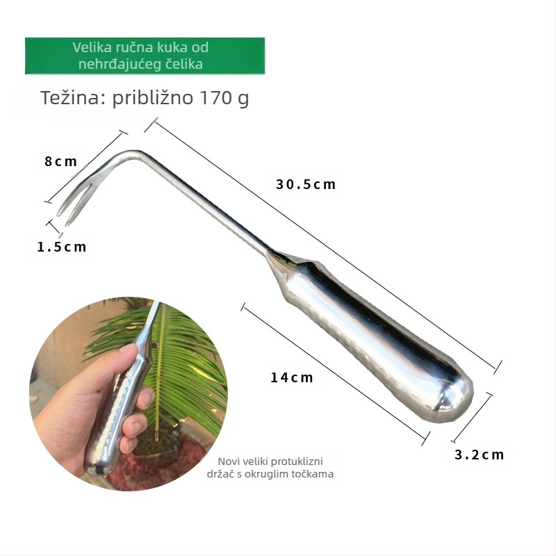 GRANPA Alat za uklanjanje korova od nehrđajućeg čelika s kukom, 128 g, za vrtlarstvo
