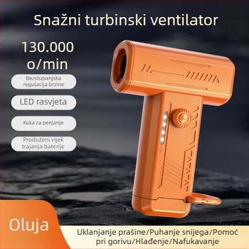 Kompaktni turbinski ventilator s ugrađenom lampicom, višenamjenski mini ručni uređaj za kampiranje i aktivnosti na otvorenom, visok protok zraka i puhač prašine