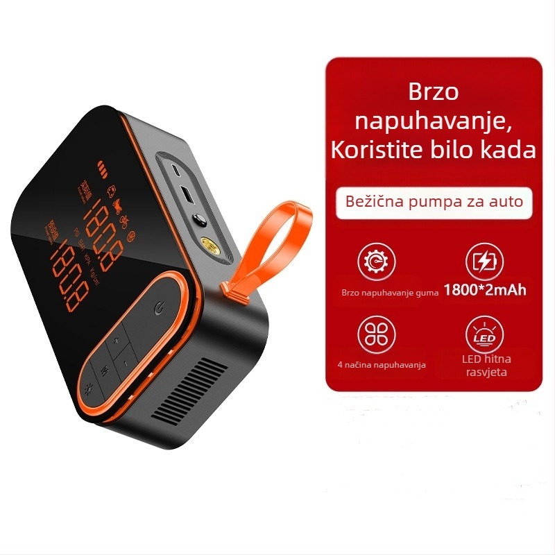 Prijenosni napuhivač za auto gume s digitalnim zaslonom, USB punjenje (120 W, 7.4 V, protok zraka 25 L/min)