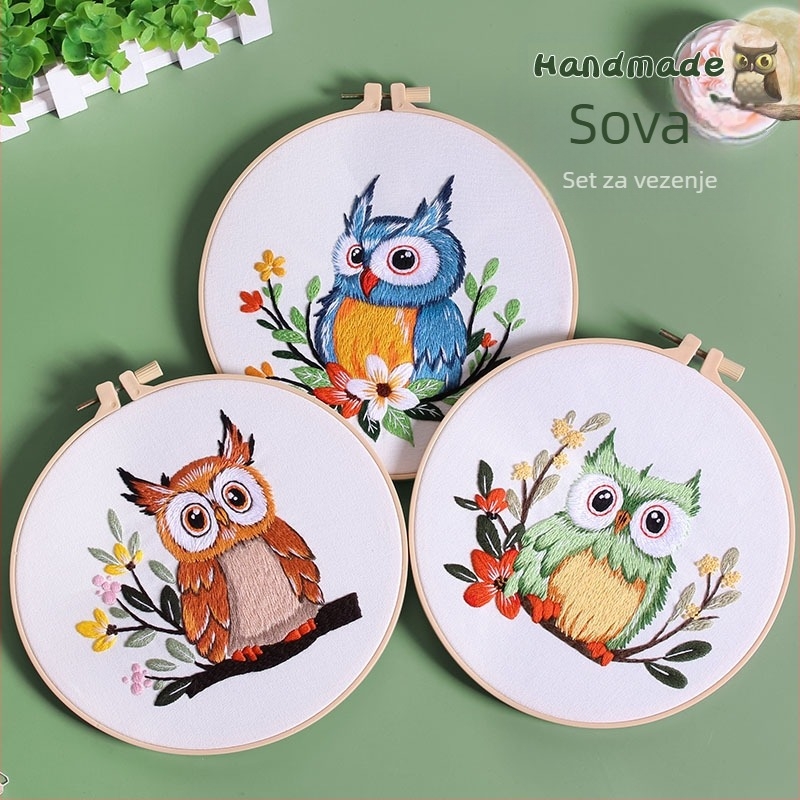 Set za križno šivanje s motivom sove — nordijski stil, pamuk, trodimenzionalna izvešena, uzorak crtani/anime