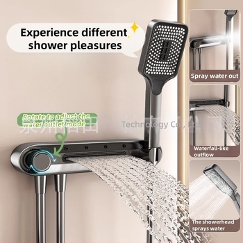 Ručni set za tuširanje s nosačem | funkcije: posipanje, masaža, ljepota, mjehurići, kiša | Materijal: plastika; Stil: moderan; Ugradnja: na zid bez bušenja