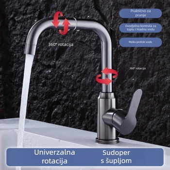 Nehrđajući čelični miješivač za umivaonik, okretni – keramički jezgrni ventil, 1.0 MPa, jednostruka konstrukcija