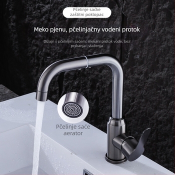 Nehrđajući čelični miješivač za umivaonik, okretni – keramički jezgrni ventil, 1.0 MPa, jednostruka konstrukcija