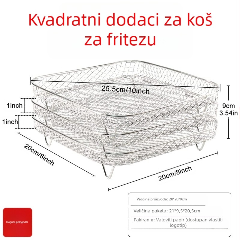 Nehrđajući čelični trostruki roštilj mreža za air fryer – debeo okvir za filtriranje dehidracije, poliran i zavareni