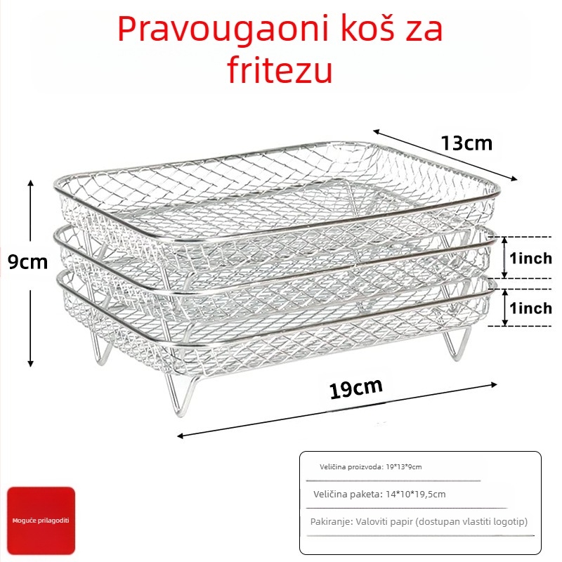 Nehrđajući čelični trostruki roštilj mreža za air fryer – debeo okvir za filtriranje dehidracije, poliran i zavareni