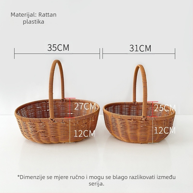 Ručna košara za voće i jaja u francuskom seoskom stilu, imitacija ratana, darovno pakiranje (Material: Willow/straw; Process: Handmade packaging; Packing level: 1)