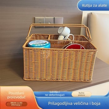 Pletena košara za pohranu od umjetnog ratana, ručna izrada; model: koš za pohranu za igračke; stil: pastoralni; pogodna za uredske potrepštine, lijekove, magnetske kartice i kablove za slušalice.