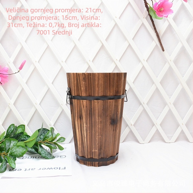 Drveni lonac za sukulente, ručna izrada, ruralni retro stil, pogodan za sukulente, marka Jun Zhen