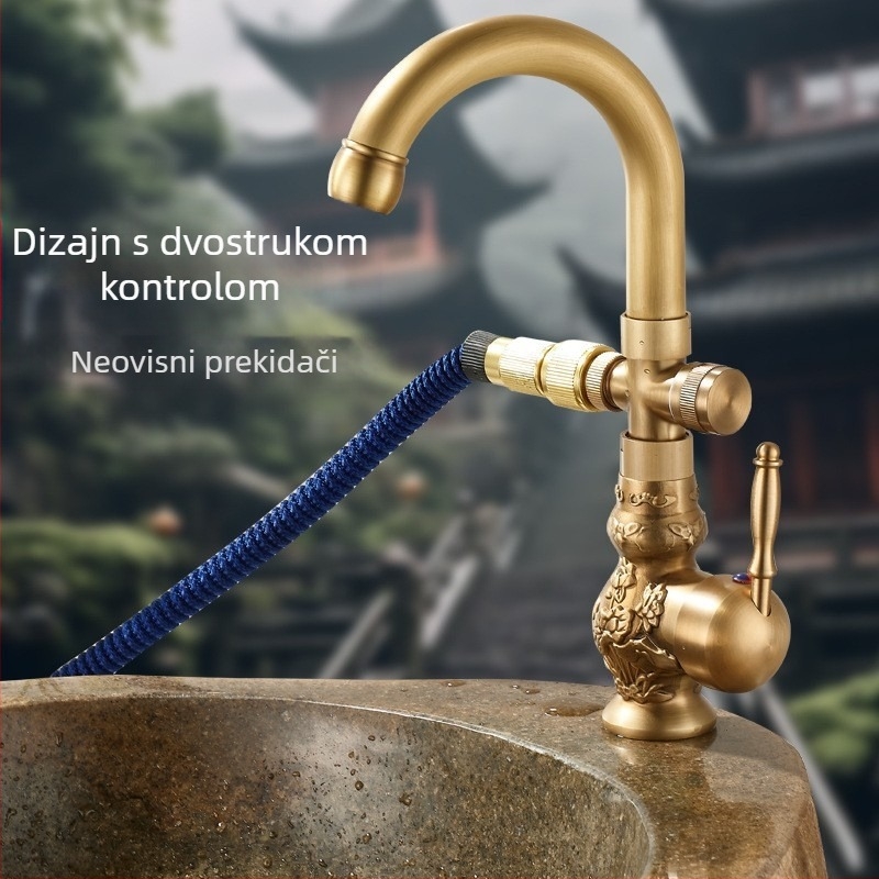 Vanjska vrtna slavina – Antik serija (mjed, keramički kartridž, radna temperatura 0–80°C)