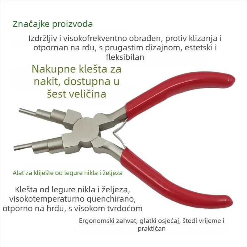 Višenamjenske kliješta s glavama 3 i 6 segmenata, najlon drška, uvijanje i oblikovanje; otporno na hrđu; težina 0.55; njemački stil
