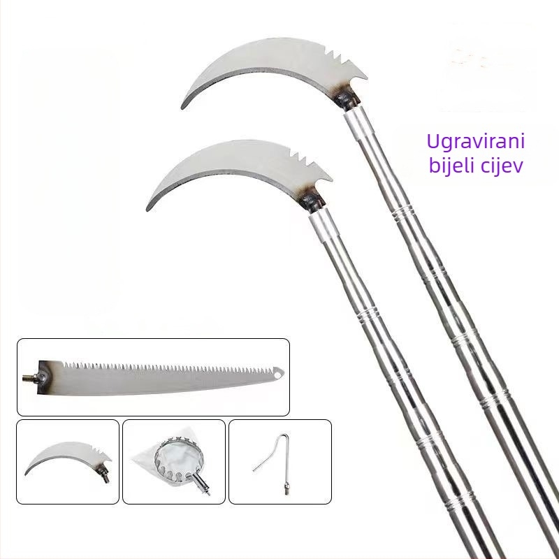Teleskopska palica za branje voća s kukom; od nehrđajućeg čelika i galvaniziranog pribora za branje; 3–6 sekcija; težine 0,6 kg / 1,7 kg / 2,5 kg