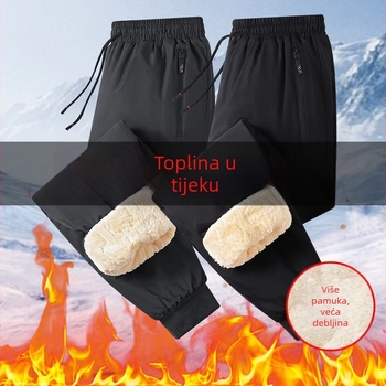 Casual zimske hlače s fleec podstavom, ravnog kroja, srednji pojas, s vezicama, 100% poliester