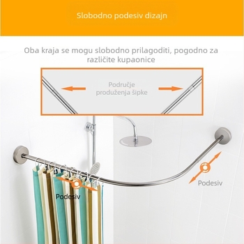 Nerđajući čelik, zakrivljena U-oblik tuš šipka, teleskopska, za kupaonicu, bez bušenja