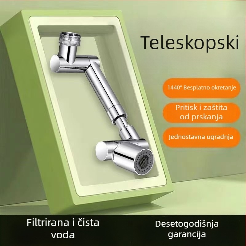 Kran s mehaničkim ramenom za umivaonik, 1440° rotirajući izlaz, tijelo od legure, jednoručni upravljač, elektroplatinirani završetak, raspon rada 0-80°C