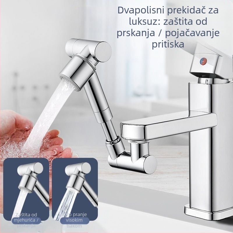 Kran s mehaničkim ramenom za umivaonik, 1440° rotirajući izlaz, tijelo od legure, jednoručni upravljač, elektroplatinirani završetak, raspon rada 0-80°C