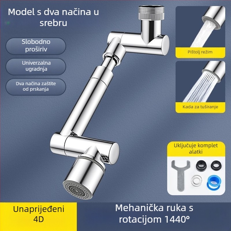 Kran s mehaničkim ramenom za umivaonik, 1440° rotirajući izlaz, tijelo od legure, jednoručni upravljač, elektroplatinirani završetak, raspon rada 0-80°C