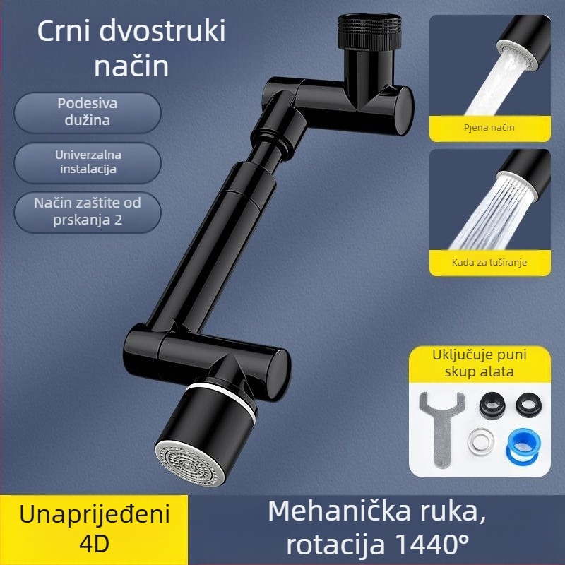 Kran s mehaničkim ramenom za umivaonik, 1440° rotirajući izlaz, tijelo od legure, jednoručni upravljač, elektroplatinirani završetak, raspon rada 0-80°C