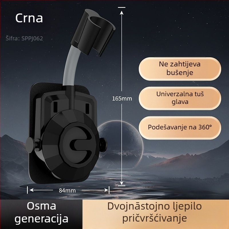 Bez bušenja, univerzalni držač tuš glave s usisnom čašom, podesivi držač za kupaonicu, ABS materijal, elektroplatinirani premaz