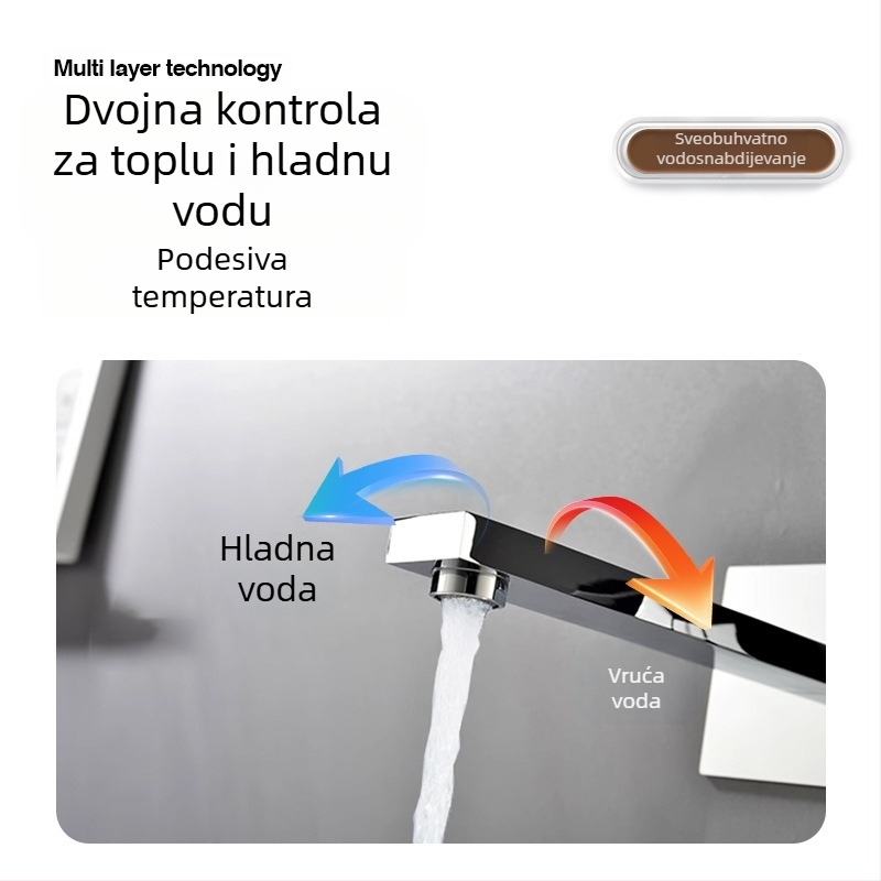 Skriti bakreni set tuša i slavine za umivaonik, zidni montaža, keramički disk ventil, dvostruka konstrukcija, elektroplatirani završetak