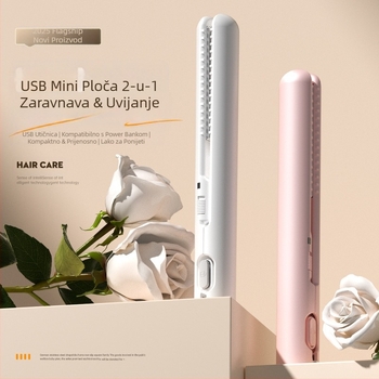 Mini USB glačalo za kosu i uvijač – dvostruka upotreba za ravnanje i uvijanje bez oštećenja kose; turmalinski keramički grijаč; kompatibilan s vanjskim power bankom; 13W/5V; podesiva temperatura