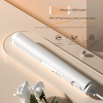 Mini USB glačalo za kosu i uvijač – dvostruka upotreba za ravnanje i uvijanje bez oštećenja kose; turmalinski keramički grijаč; kompatibilan s vanjskim power bankom; 13W/5V; podesiva temperatura