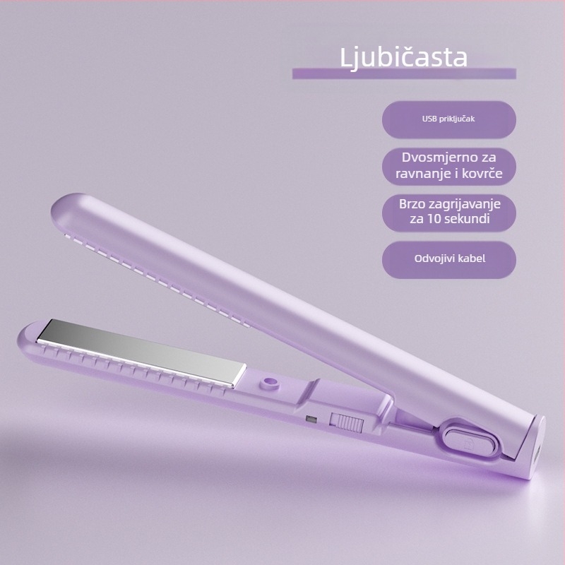 Mini USB glačalo za kosu i uvijač – dvostruka upotreba za ravnanje i uvijanje bez oštećenja kose; turmalinski keramički grijаč; kompatibilan s vanjskim power bankom; 13W/5V; podesiva temperatura