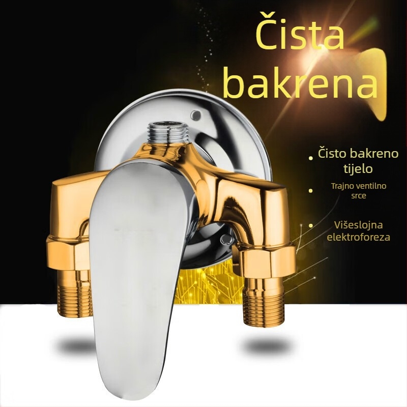 Tuš set od bakra, model H-3401; spiralni priključak; funkcije kiše i prskanja; kromirani završetak; radna temperatura 5–80°C