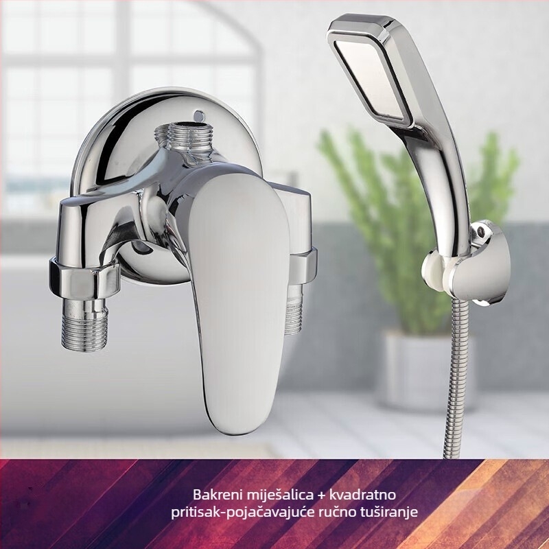 Tuš set od bakra, model H-3401; spiralni priključak; funkcije kiše i prskanja; kromirani završetak; radna temperatura 5–80°C