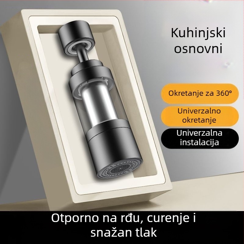 Filter za kuhinjsku slavinu – cilindrična glava protiv prskanja, nehrđajući čelik, brušeni završetak, okretna ugradnja, jednostruki dizajn