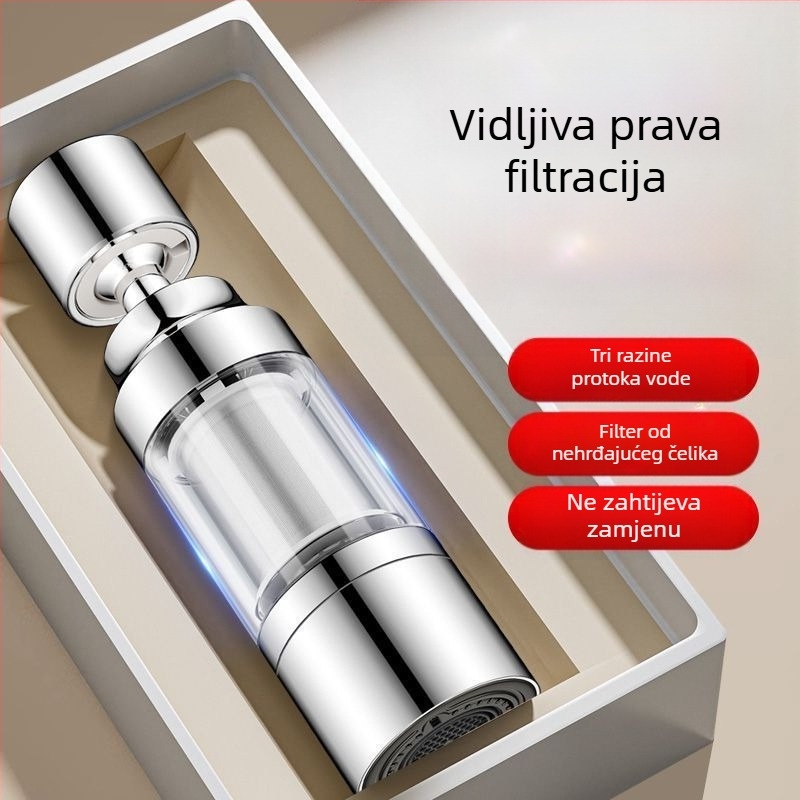 Filter za kuhinjsku slavinu – cilindrična glava protiv prskanja, nehrđajući čelik, brušeni završetak, okretna ugradnja, jednostruki dizajn