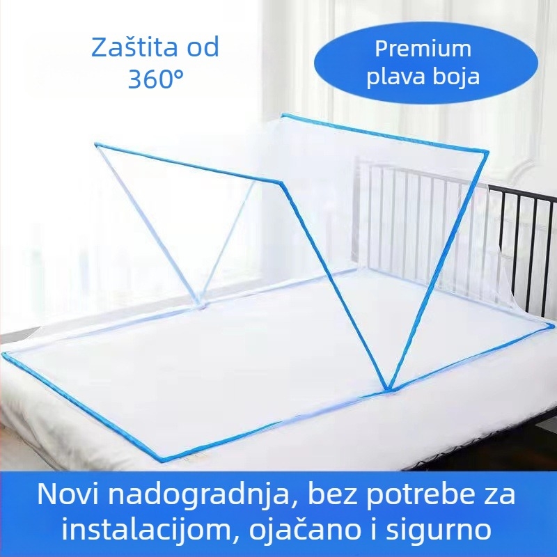 Sklopiva mreža protiv komaraca za spavaću sobu – bez montaže, za dvije osobe, poliester, okvir od vlakna stakla