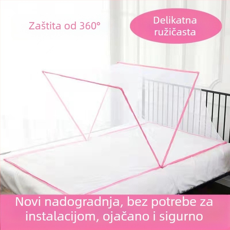 Sklopiva mreža protiv komaraca za spavaću sobu – bez montaže, za dvije osobe, poliester, okvir od vlakna stakla