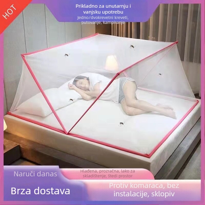 Sklopiva mreža protiv komaraca za krevete — bez montaže, izrađena od staklenih vlakana, okvir od cijevi od staklenih vlakana