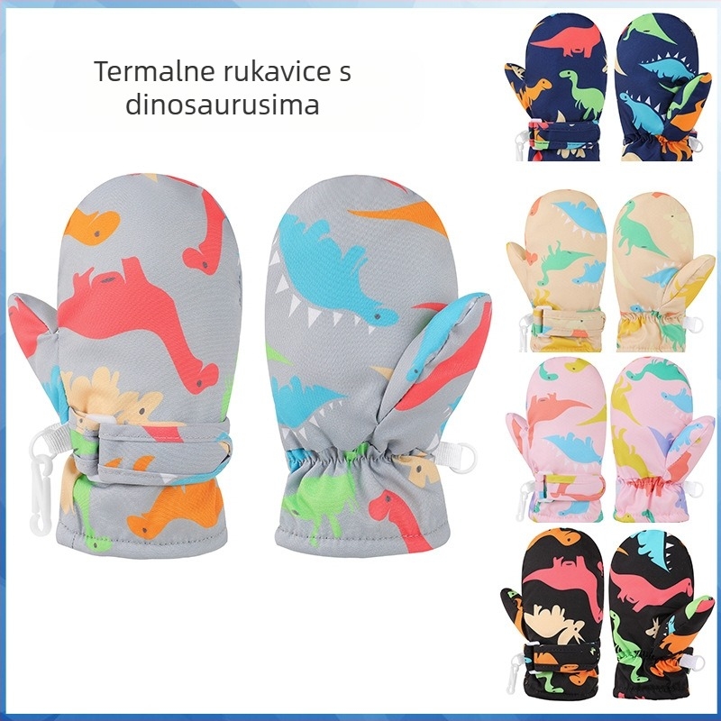 Dječje zimske rukavice za skijanje s motivom dinosaura, vodootporne i tople, protuklizne, za vanjsku upotrebu