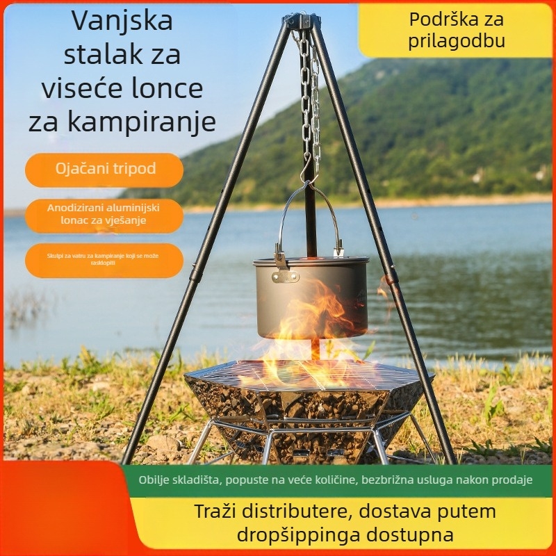Mount Rock vanjski trokutasti stalak za logor i viseće posuđe — aluminijska legura, prenosan, lagan, dvostruka upotreba