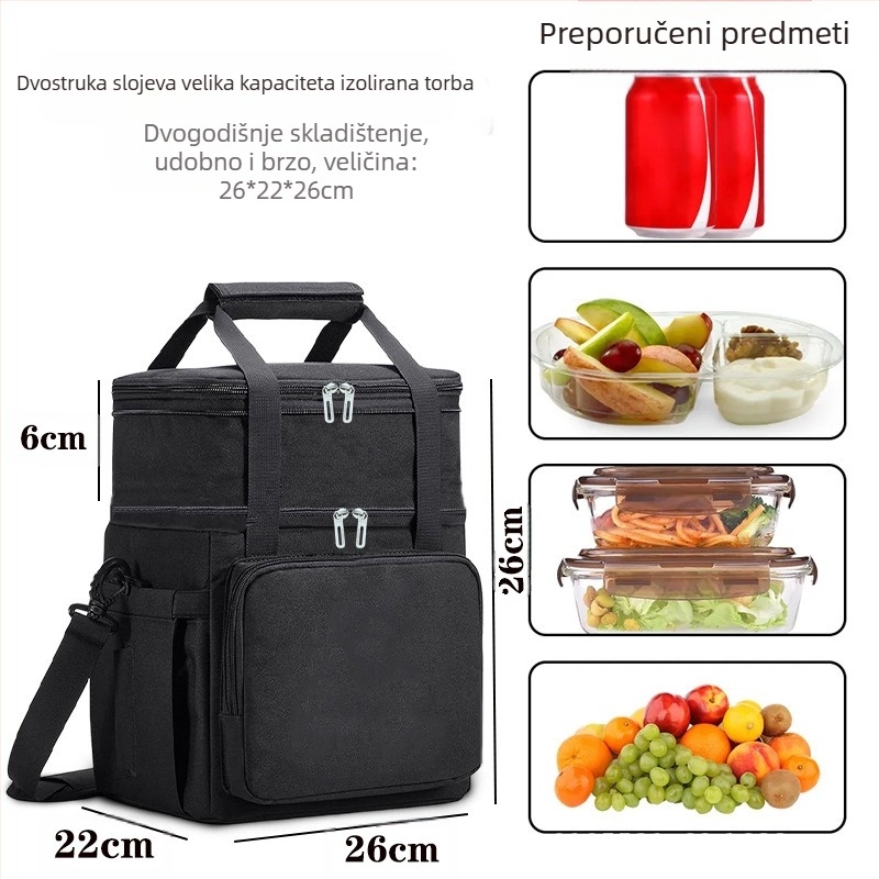 Torba za led za auto i piknik – 18L, dvostruka izolacija s aluminijskom folijom, Oxford tkanina, nosiva preko tijela