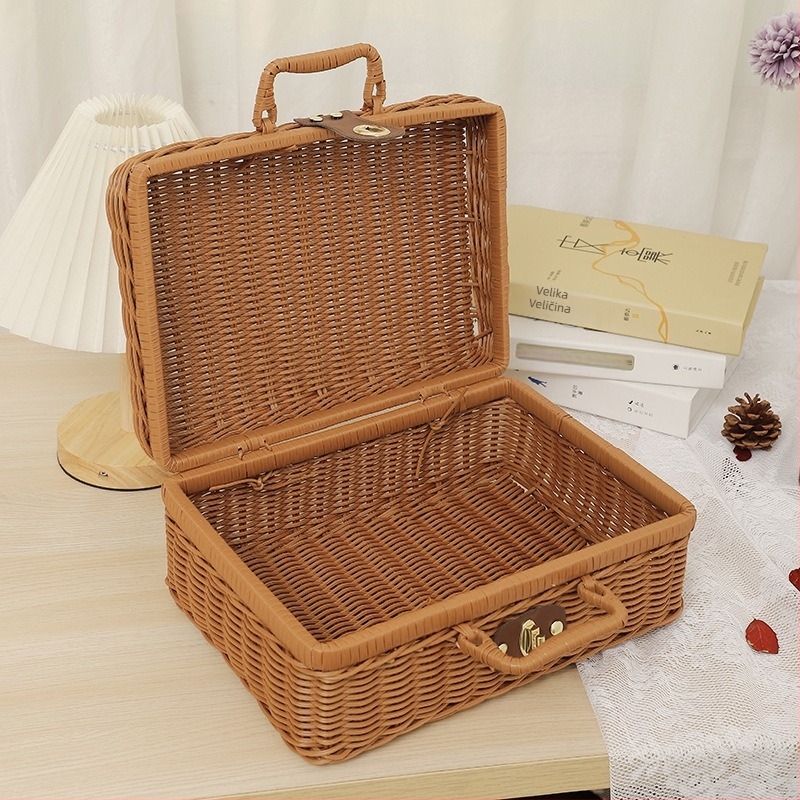 Vintage kutija za skladištenje od ratana, 12 L, prenosni organizator za nakit, šminku i kablove – otporan na prašinu i vlagu, nerozkladajući se, mogućnost tiska logotipa