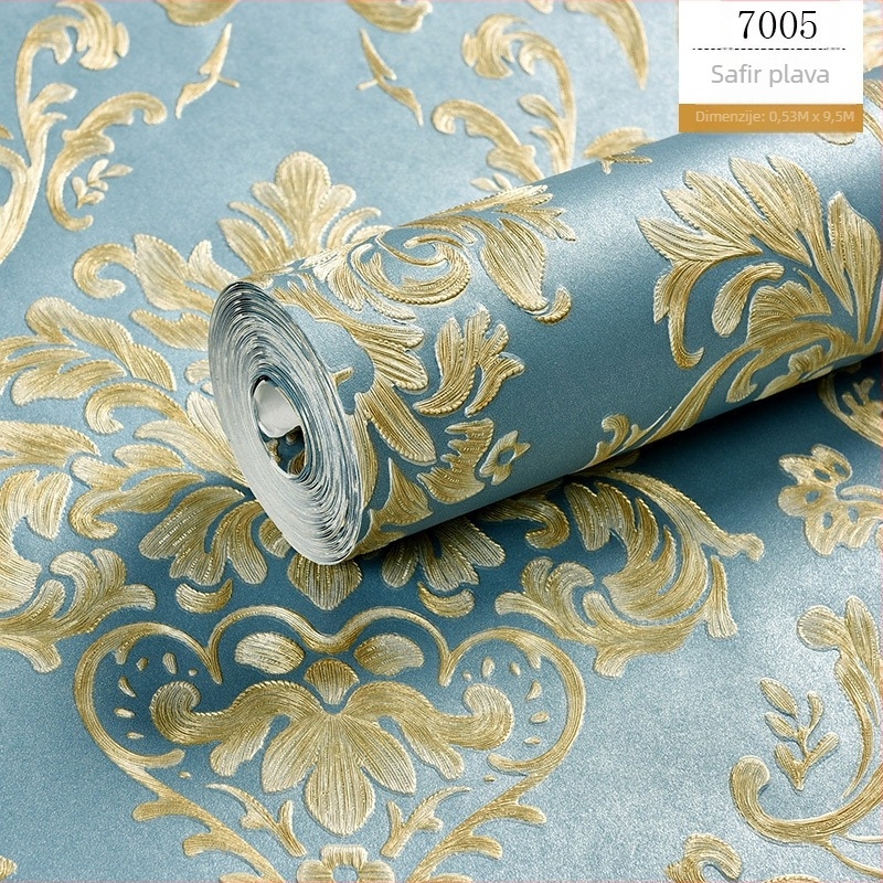 Europski stil 3D damaska netkane tapete za spavaću sobu i dnevni boravak, pozadina za TV, otisnuti uzorak, luksuzan dizajn