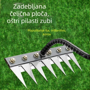 Višenamjenski alat za uklanjanje korova s odvojivom grabljom, ojačanim kukom i prevrtačem tla, za kućnu upotrebu