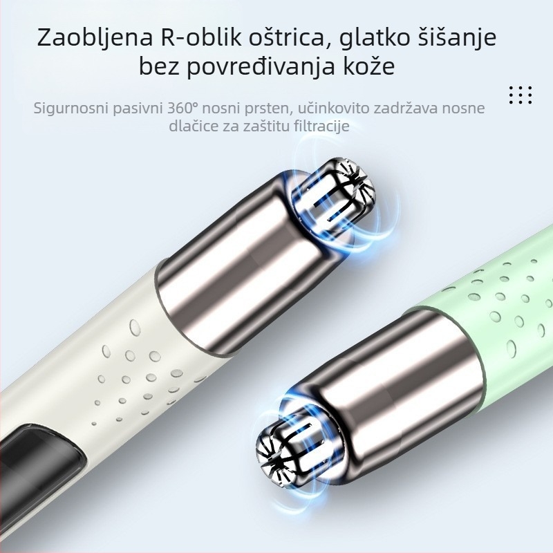 Električni trimer za nosne dlačice s ABS kućištem, izmjenjiva glava za pranje vodom, punjiv, periv