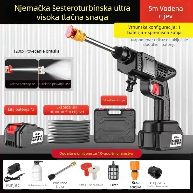 Jinbodi bežični sustav za pranje automobila, prijenosno visokotlačno prskanje s litijskom baterijom, 30 bar, domet prskanja 6 m, pogodan za pranje automobila, zalijevanje biljaka i prskanje pesticida