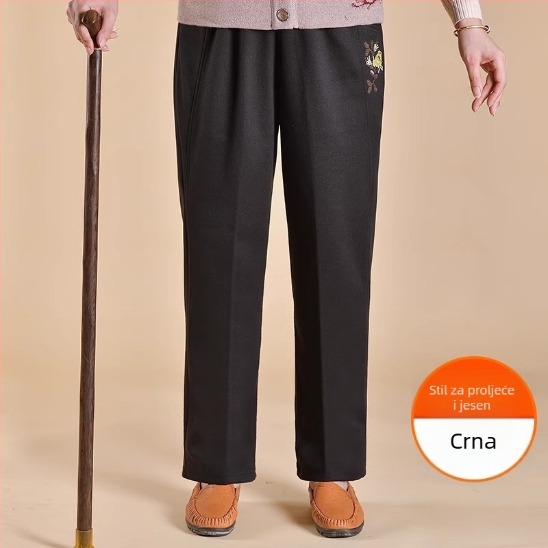 Hlače za žene srednje dobi s flis podstavom, opušteni kroj, zimski komad, poliester