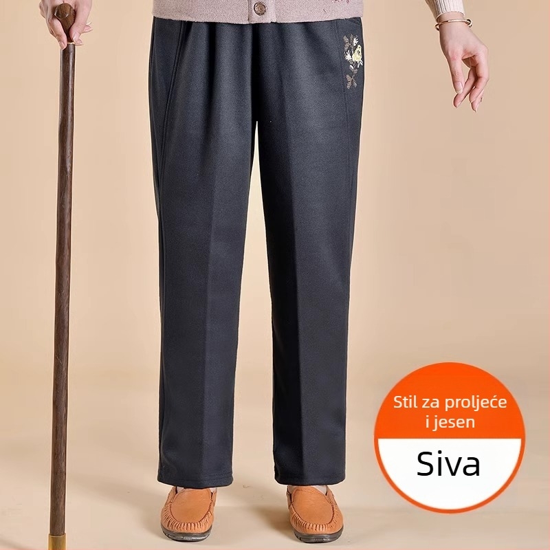 Hlače za žene srednje dobi s flis podstavom, opušteni kroj, zimski komad, poliester