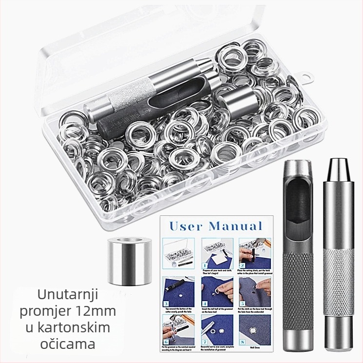 Mesingani eyelet kopčasti set, 100 komada, 3-dijelni alatni set, za kapute, hlače, cipele, šatore